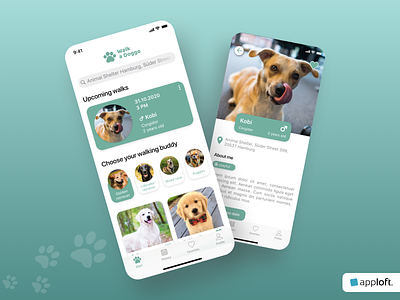 Find a dog to walk with – Mobile App Design app app design design flat mobile design ui ui design uiux ux