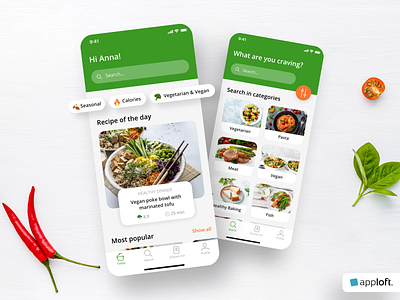EatHealthy – Mobile Recipe App Design app design baking chef clean cook cooking cooking app diet dinner food food app groceries healthy kitchen menu minimal mobile design recipe ui ux