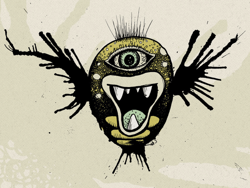 Frankenfish eyeball frankenfish india ink pen wings