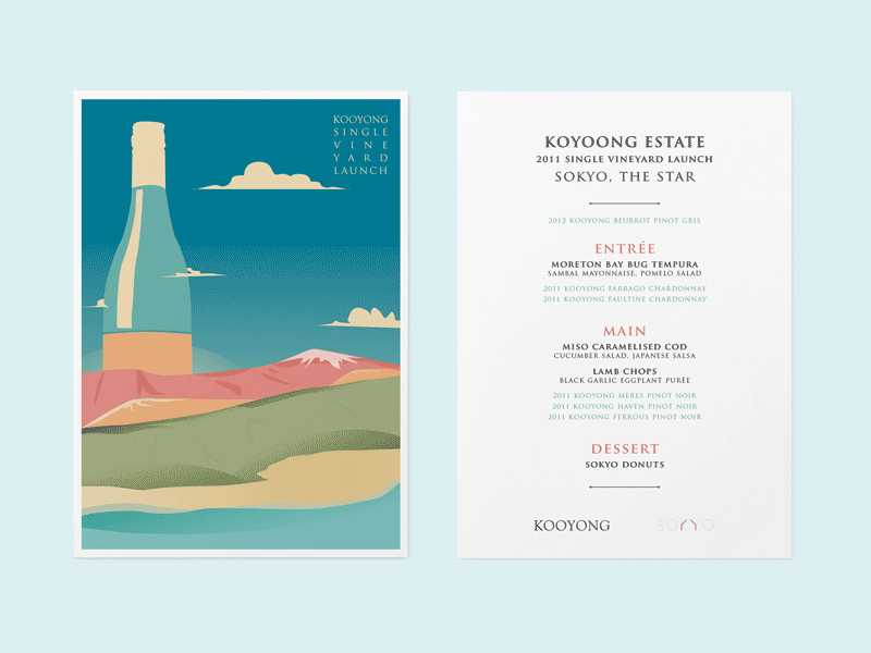 Kooyong Single Vineyard Launch design illustration invitation