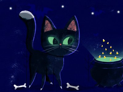 Happy Halloween :) blackcats bluenight bones cat characterdesign corncandies drawing greeneyes ilovecat kidsillustration miau nightmare
