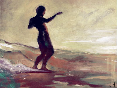 "Gold Toes" surf art canvas fine art josh hoye painting surf surf art surfing