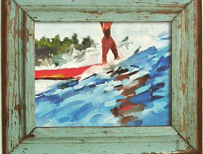 "Cross step holidays" painting female surfer josh hoye longboard painting surf surf art surfing tropical