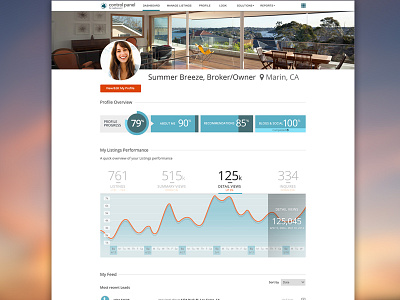 Agent Dashboard Redesign clean dashboard data visualization design progress bar real estate ui