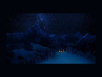 House in the mountains. Matte Painting. collage forest house illustration matte painting mountains night sky snow stars winter