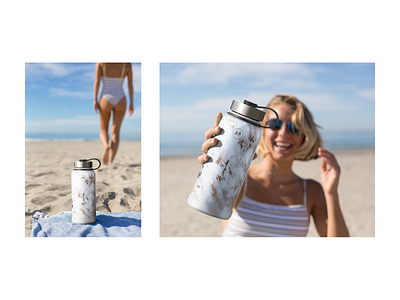 Collage with a bottle. beach bottle collage drink fresh girl matte painting sand sky water