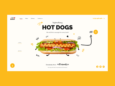 Hot Doggy restaurant. fast food figma food hot dog lunch photoshop restaurant sausage ux web design yellow