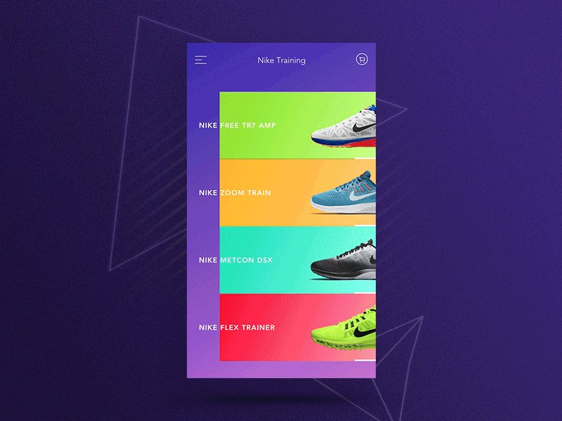 Nike App clean colors interaction minimal modern nike prototype simple swipe ui