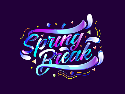 Spring break colorfull lettering modern retro script spring break summer camp typogaphy