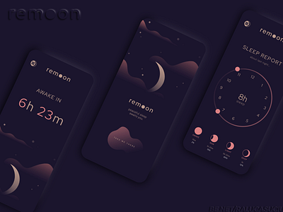 remoon - Sleep Tracking App dark blue dark ui design flat icon minimal night mode pink sleep ui