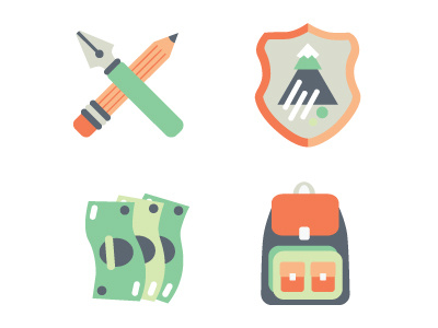 Brand Identity Infographics backpack icon money pen pencil