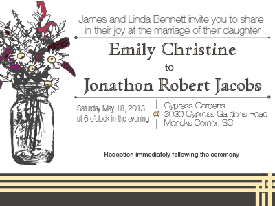 Mason Jar Wedding Invitations hand drawn invitations jar mason sketch typograghy wildflowers yellow