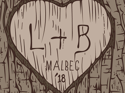 L&B Malbec 2018 Wine Label 2 bark heart illustration illustrator label lines tree wine label