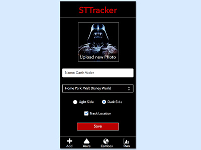 STTracker Settings Page dailyui dailyui007 settingd star tours star wars