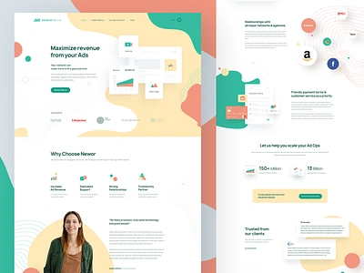 Newor Media - Landing Page Redesign ads advertising advertister color creative illustration management media online publisher unique web website