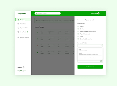 RecyclePay Dashboard product design ui ui ux ux