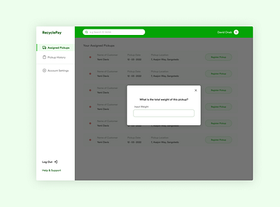 RecyclePay Dashboard - Collection Officer Board app design product design ui ux