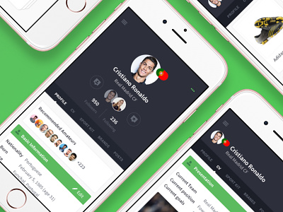 Digital Football Community profiles ui design