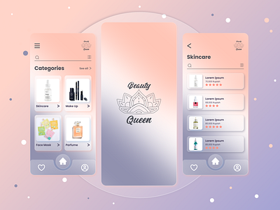 Beauty Queen - Glassmorphism UI - Ecommerce UI app aurell ramadhani cool glassmorphism ui design ecommerce ui ecommers figma glass glass effect glassmorphic glassmorphism illustration logo mobile mobile app pink blue ui ui ui glassmorphism uiux ecommerce vector