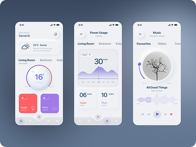 Smart Home App - Concept Exploration iot minimal mobile app ui mobile ui neumorphism smart home ui