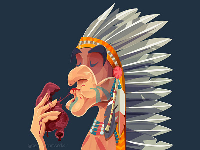 Red4 american native charachter design design illustration indian warrior