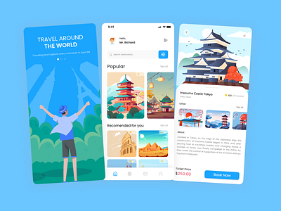 Travel App blue cartoon design destination grid illustration mobile mobileapp onboard travel travelapp ui