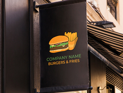 Burgers & Fries Restaurant logo. branding fiverr graphicdesign graphics icon illustration logo design logotype minimal typography upwork