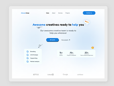 Landing page for a design agency