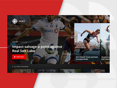 TV App Concept — CBC Sports Lander app browse design lander red sports tv tv app ui ux video watch