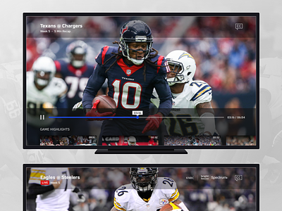 TV Sports App Player 10ft designs football nfl player sports ui ux video