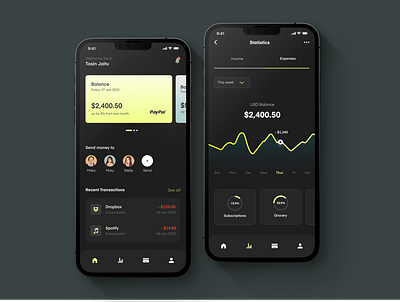 Finance App app atm card dark mode dark theme design finance fintech ui wallet