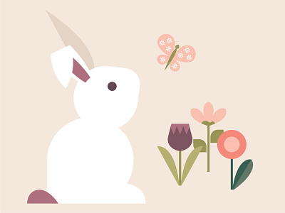 Bunny & Butterfly bunny butterfly design easter flowers garden happy holiday illustration spring sweet vector