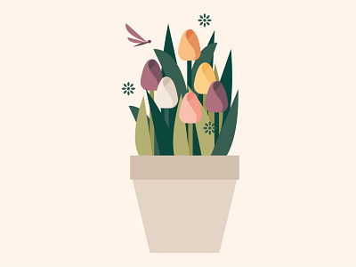 Tulips bouquet colorful design dragonfly easter flat floral flowers happy holiday illustration potted plant spring sweet tulips vector