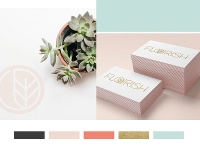 Flourish Branding blush branding coral feminine flourish foil gold identity leaf logo mark mint