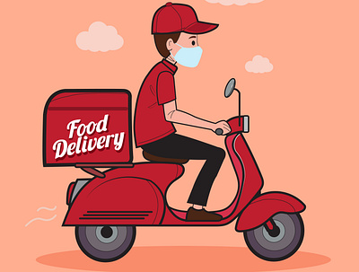 Food deliveri deliveri design food illustration logo scooter vector