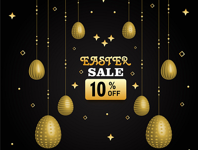 Easter 10 % off easter eggs gold illustration sale vector