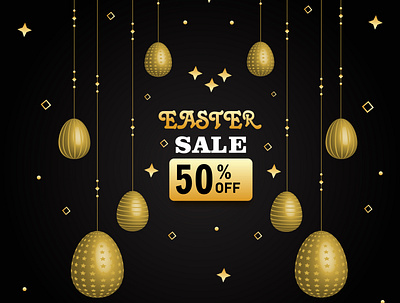 Easter 50 % off easter eggs gold illustration off sale vector