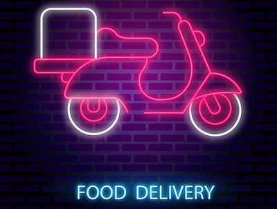 NEON scooter delivery beautiful design food delivery illustration neon scooter vector