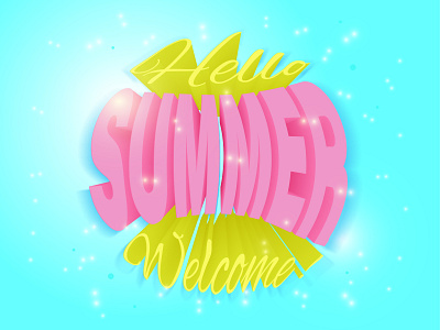 Hello SUMMER Welcome ! 3d abstract background banner beautiful design illustration logo summer text vector