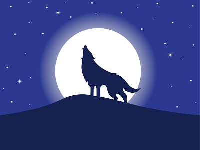 Lonely wolf howling at full moon