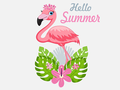 Hello Summer abstract background beautiful cute design flamingo hello illustration summer vector