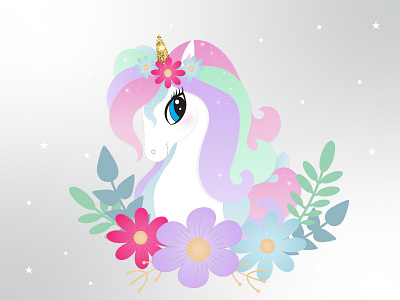 Cute magic cartoon unicorn. Illustration for children