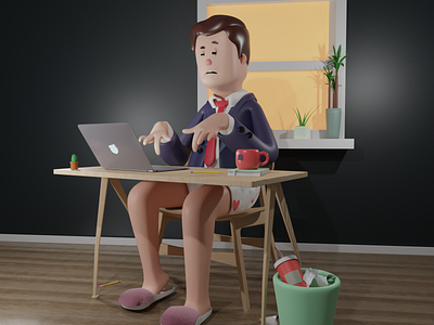 Working from home 3d character desk home illustration