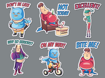 Super-fat-man And Friends character illustration sticker superhero vector