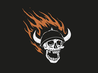 Fiery Skull biker chopper darkart design digital distressed fire heavymetal illustration occult procreate sketch skull viking