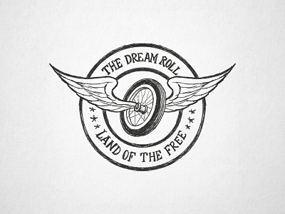 The Dream Roll Logo Sketch badge biker brand circle custom type distressed graphic design handmade type logo logo design logo mark motorcycle patch patch design rough sketch sketchbook tire typography wing