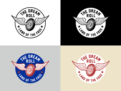 The Dream Roll Wing Badge Logo Variations american bike branding chopper circle classic color embroidery fashion illustration landofthefree logo motorcycle palette patch stars tire tshirt vintage wing