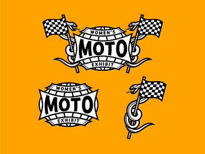 Women's Moto Exhibit Badge Logo badge biker brand brand design branding chopper creative custom design flag graphic design illustration logo logo design motorcycle race retro snake vintage women