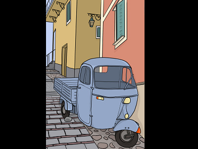 Piaggio car houses illustration italy piaggio places