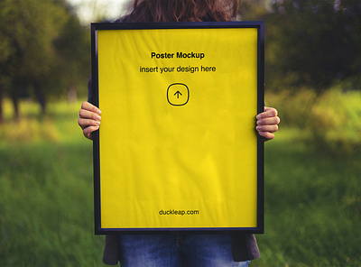 Woman Holding Poster Frame Mockup branding frame frame mockup free download free mockup free psd mockup freebie mockup mockup design mockup download poster poster mockup